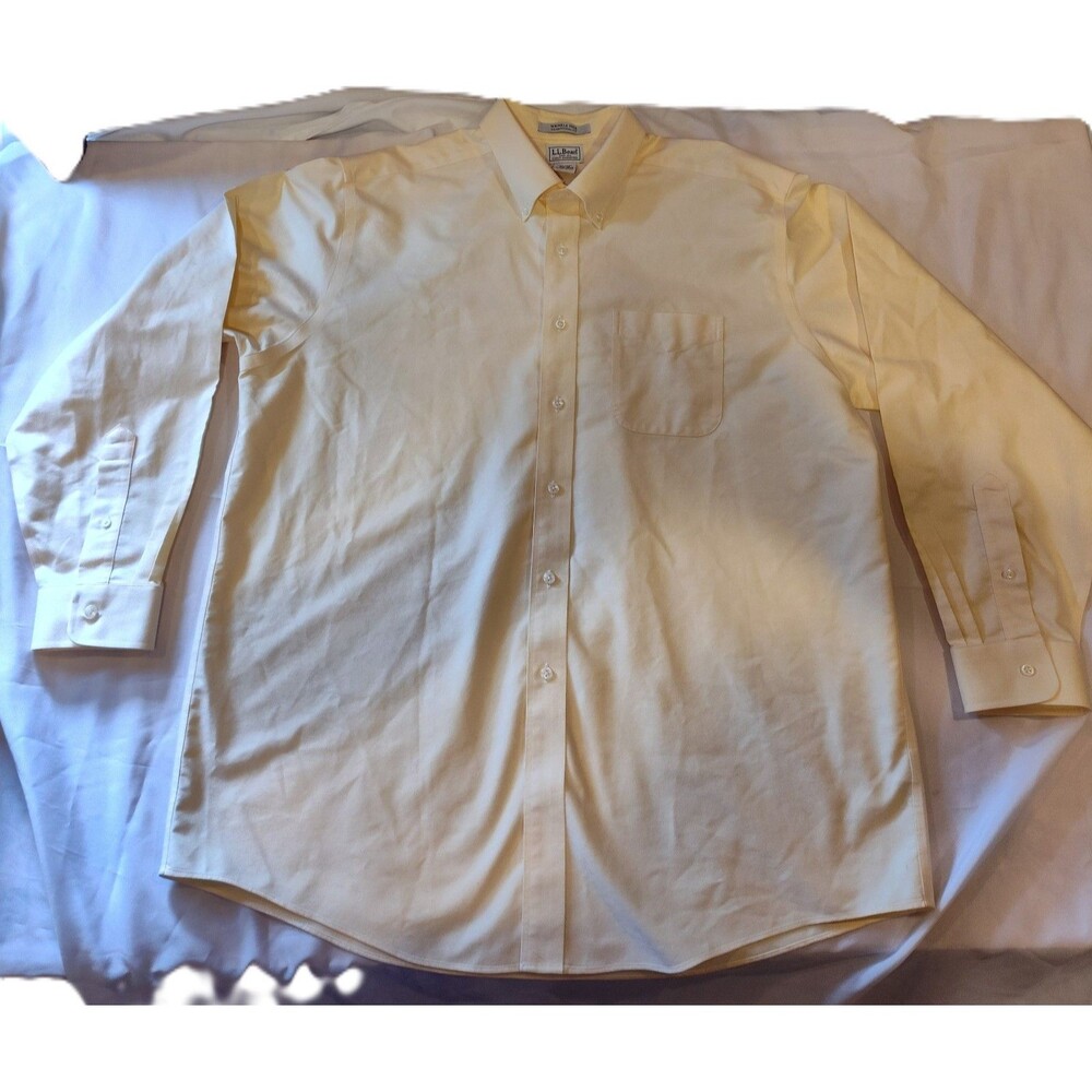 LL Bean Wrinkle-Free Traditional Fit Mens Shirt 100% Cotton Sz 17 1/2-35 Yellow